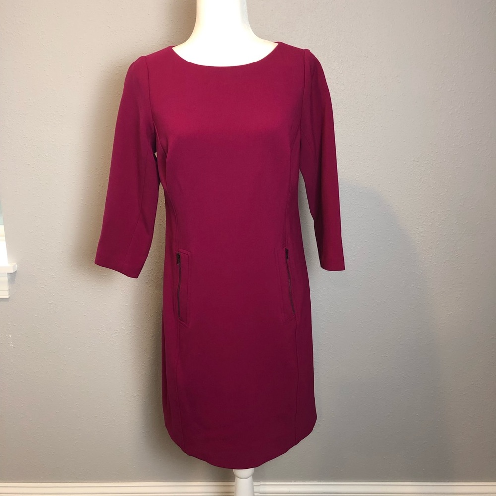 Etcetera magenta 3/4 sleeve dress, zipper pockets in front size 4